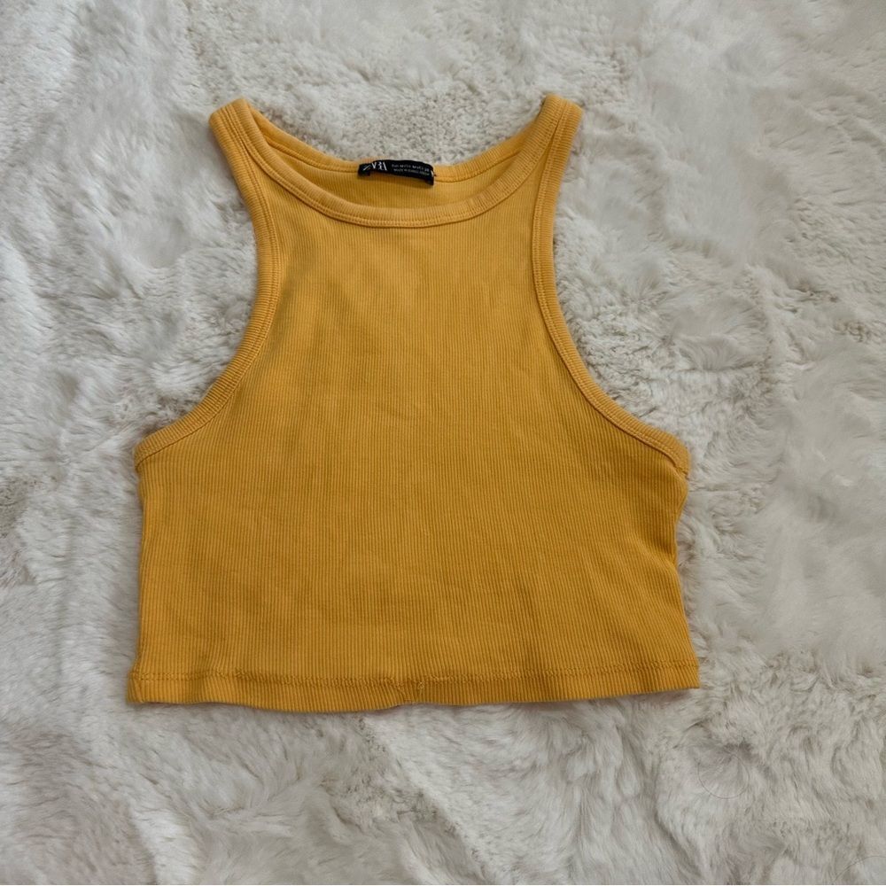 Zara yellow cropped high neck tank top - Picture 2 of 6